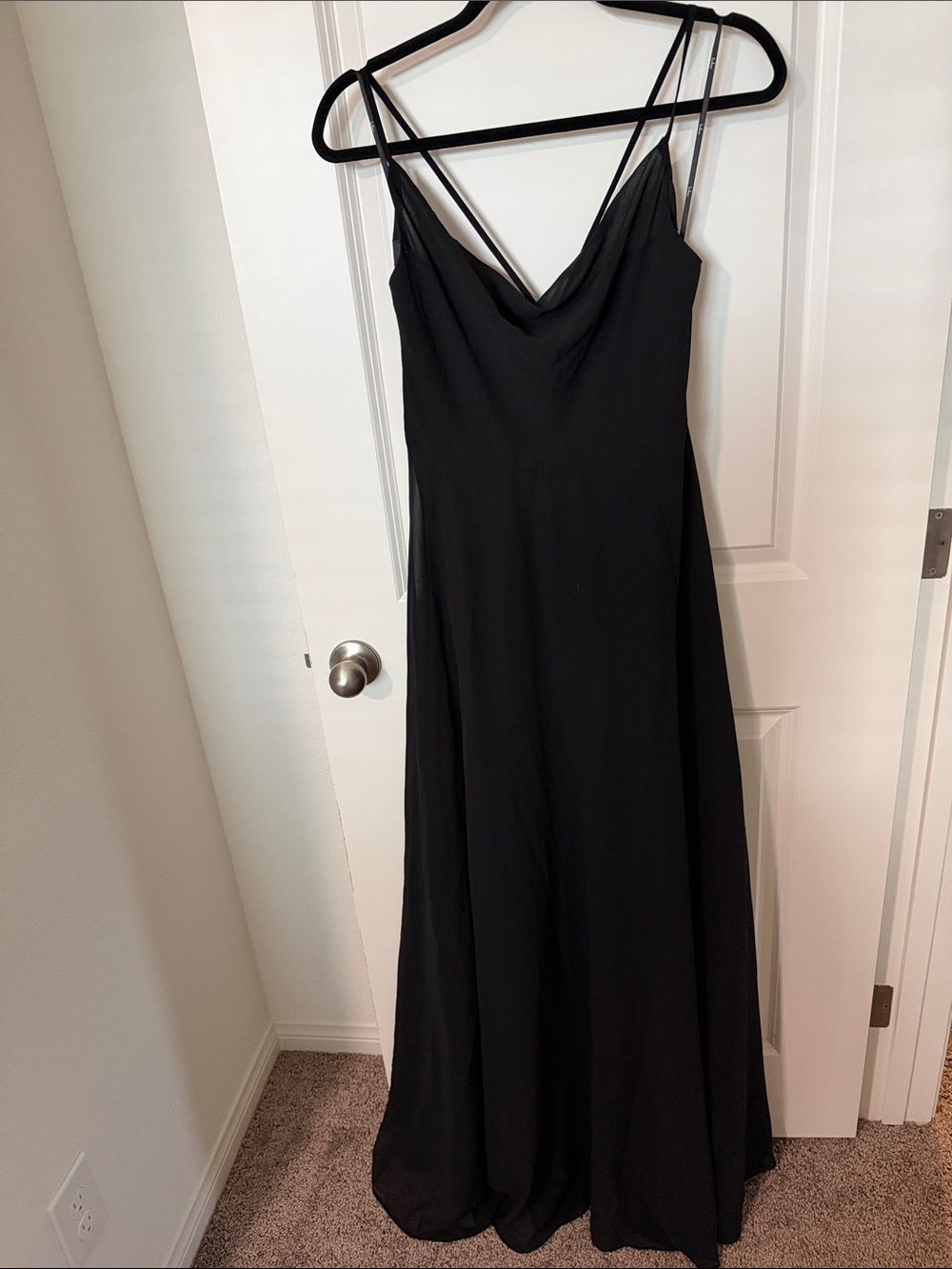 Lulu's Romantically Speaking Black Cowl Neck Maxi Slip Dress